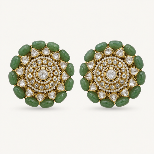 Emerald Polki Flower Stud Earrings - ratnalijewels