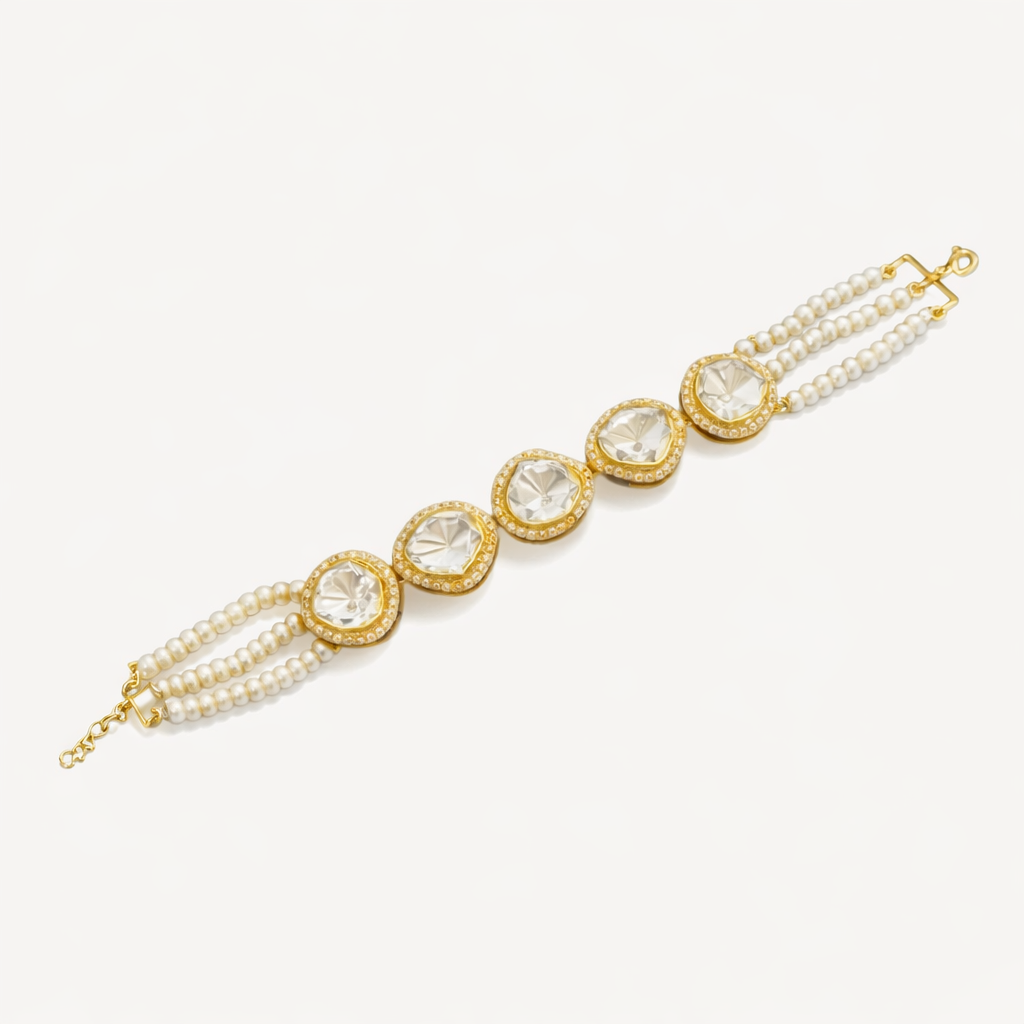 Polki Pearl Multi Strand Statement Bracelet - ratnalijewels