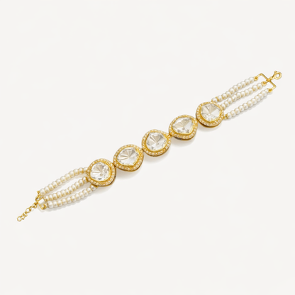 Polki Pearl Multi Strand Statement Bracelet - ratnalijewels