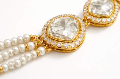 Polki Pearl Multi Strand Statement Bracelet - ratnalijewels