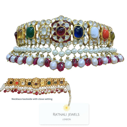 Navya | Navratan Polki Jadau Necklace Set - ratnalijewels