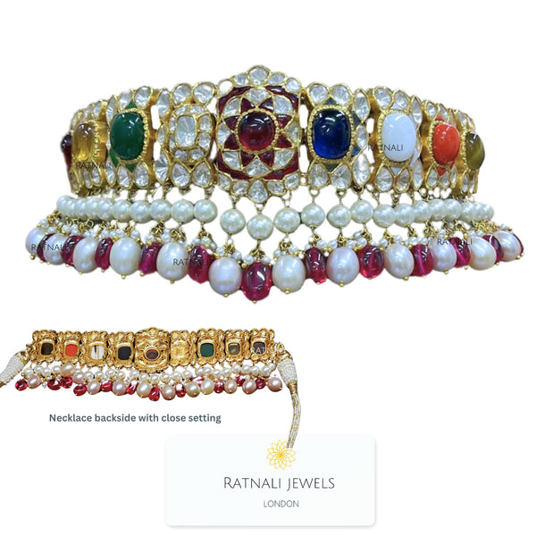 Navya | Navratan Polki Jadau Necklace Set - ratnalijewels