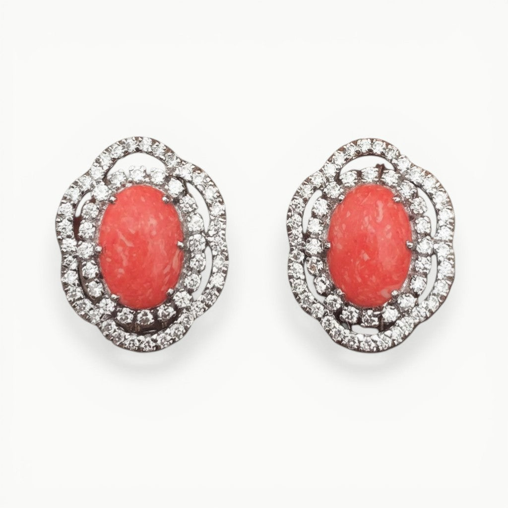 Coral Opal Stud Earrings - ratnalijewels