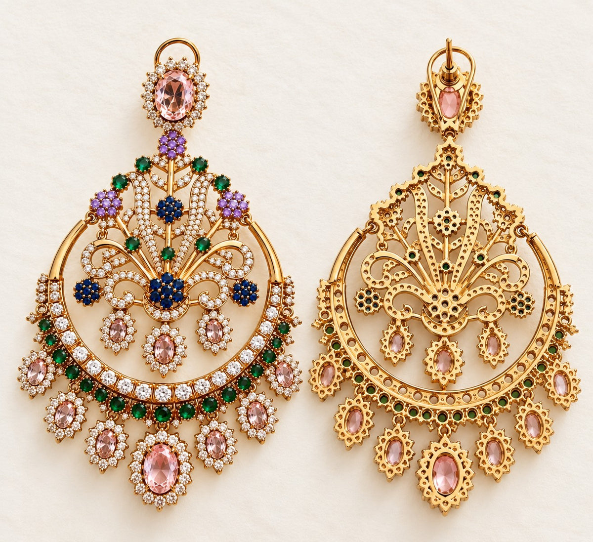 Gold Plated Chandbali Statement Earrings with Pink Gemstones
