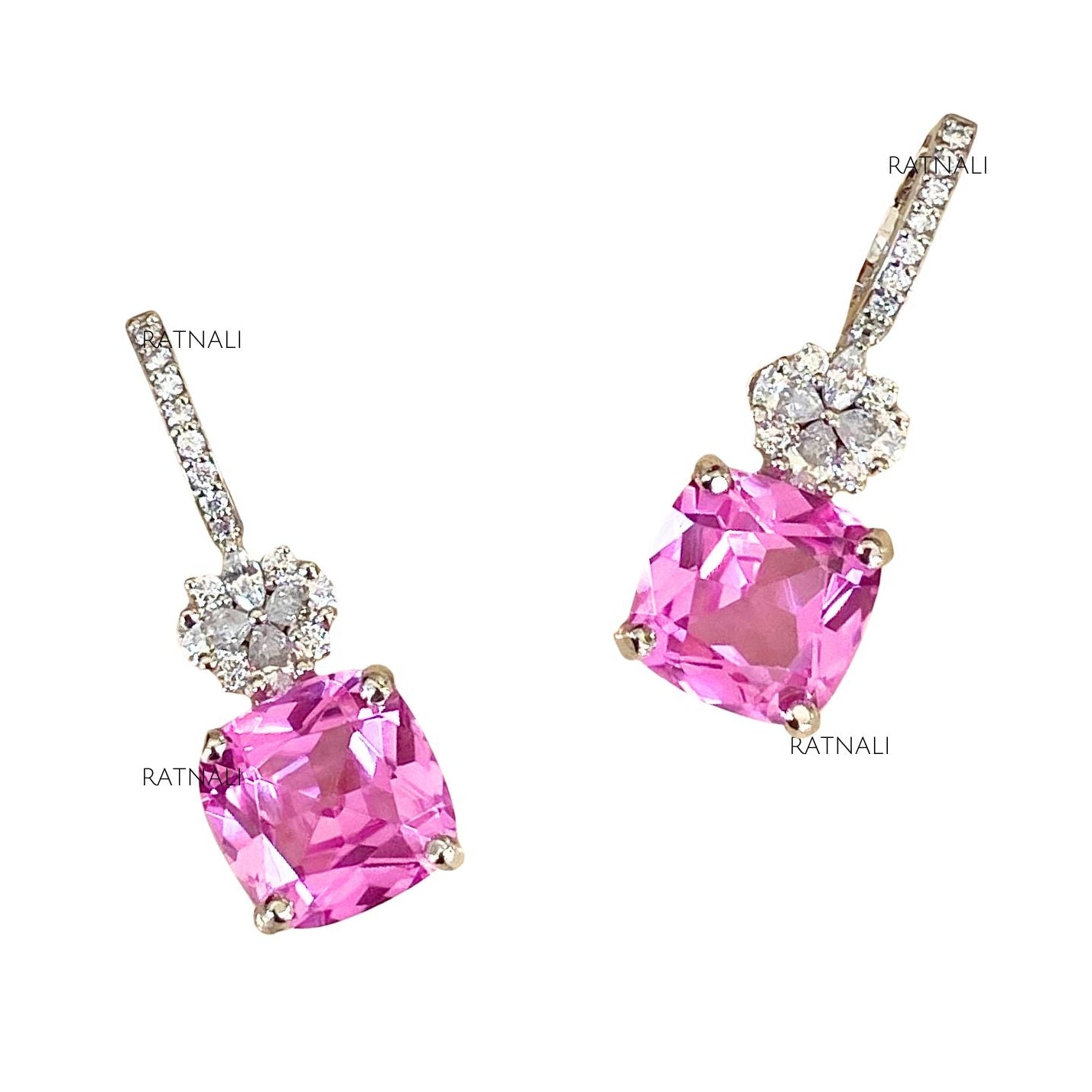 Simulated diamond and rose colour gemstone dangler earrings, Earrings - Ratnali Jewels