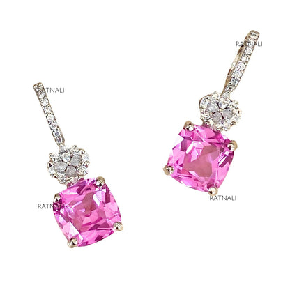Simulated diamond and rose colour gemstone dangler earrings, Earrings - Ratnali Jewels