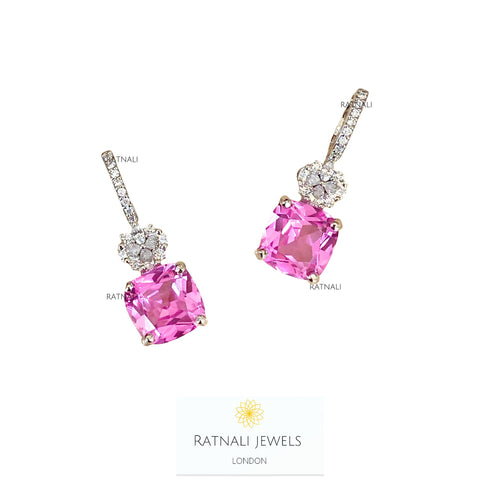 Simulated diamond and rose colour gemstone dangler earrings, Earrings - Ratnali Jewels