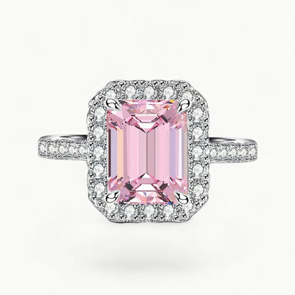 Candy Pink Rectangular Halo Statement Diamond Ring - ratnalijewels