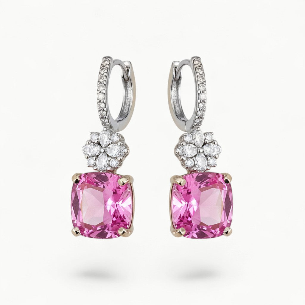 Pink Cushion Drop Earrings - ratnalijewels
