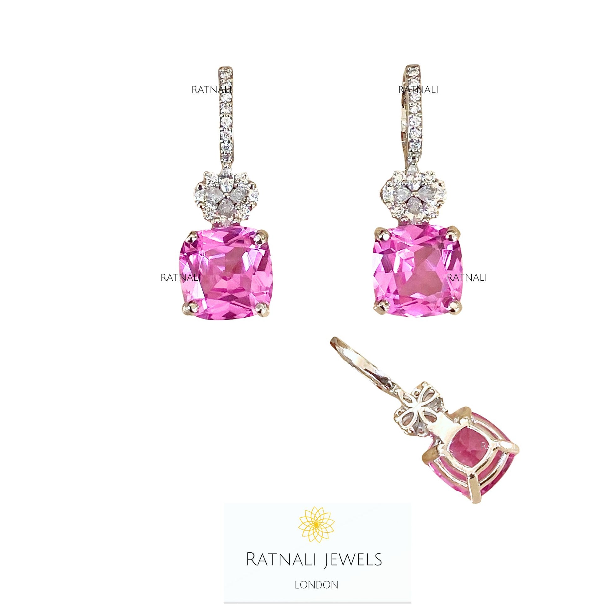 Pink gemstone silver earrings