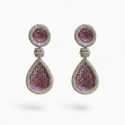 Pink | Pink Gemstone and Faux Diamond Chandelier Earrings in Metal Alloy - ratnalijewels