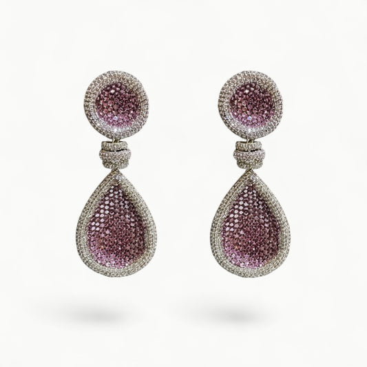 Pink | Pink Gemstone and Faux Diamond Chandelier Earrings in Metal Alloy - ratnalijewels
