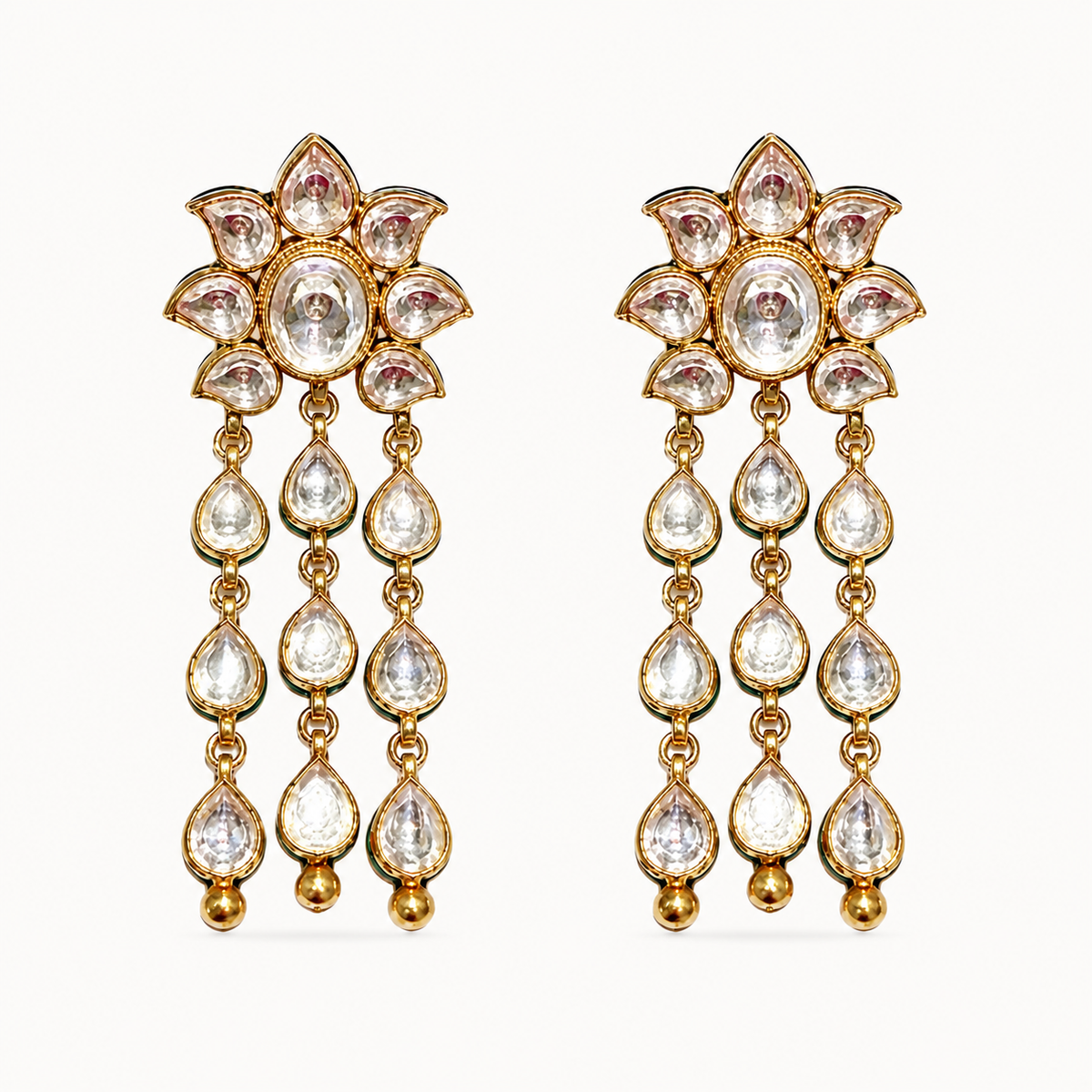 Moissanite Polki Flower Tassel Earrings - ratnalijewels