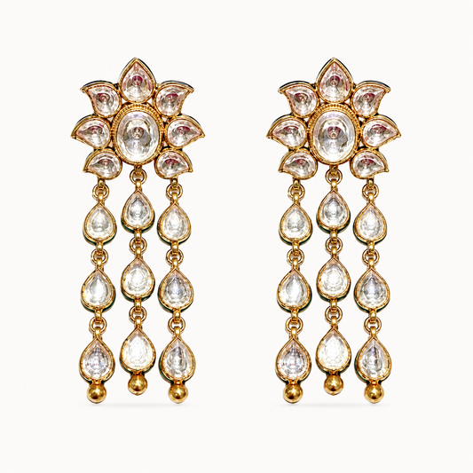 Moissanite Polki Flower Tassel Earrings - ratnalijewels