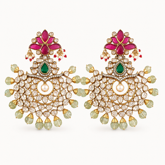 Ruby, Emerald & Polki Chandbali Earrings
