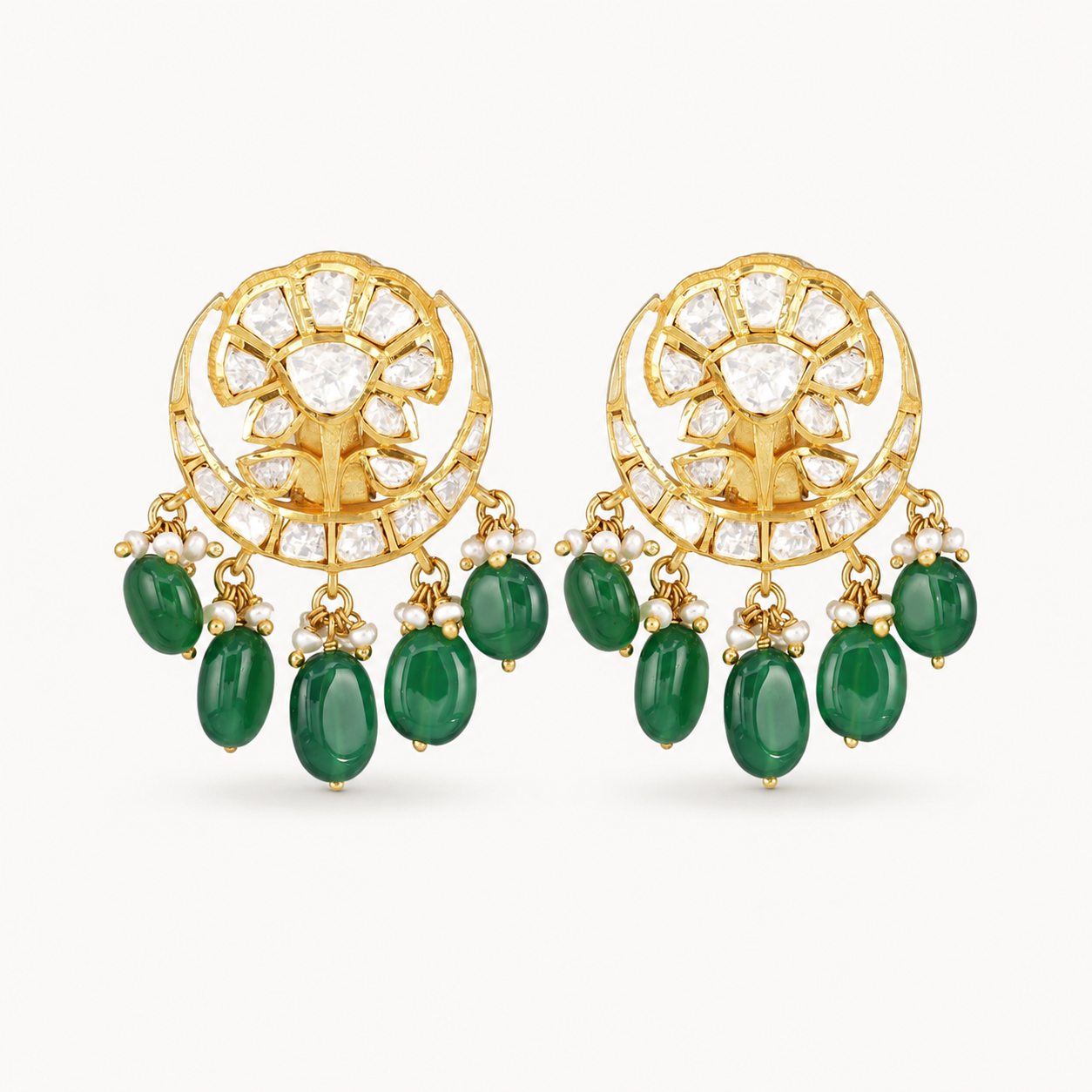 Polki Emerald Drop Earrings - ratnalijewels
