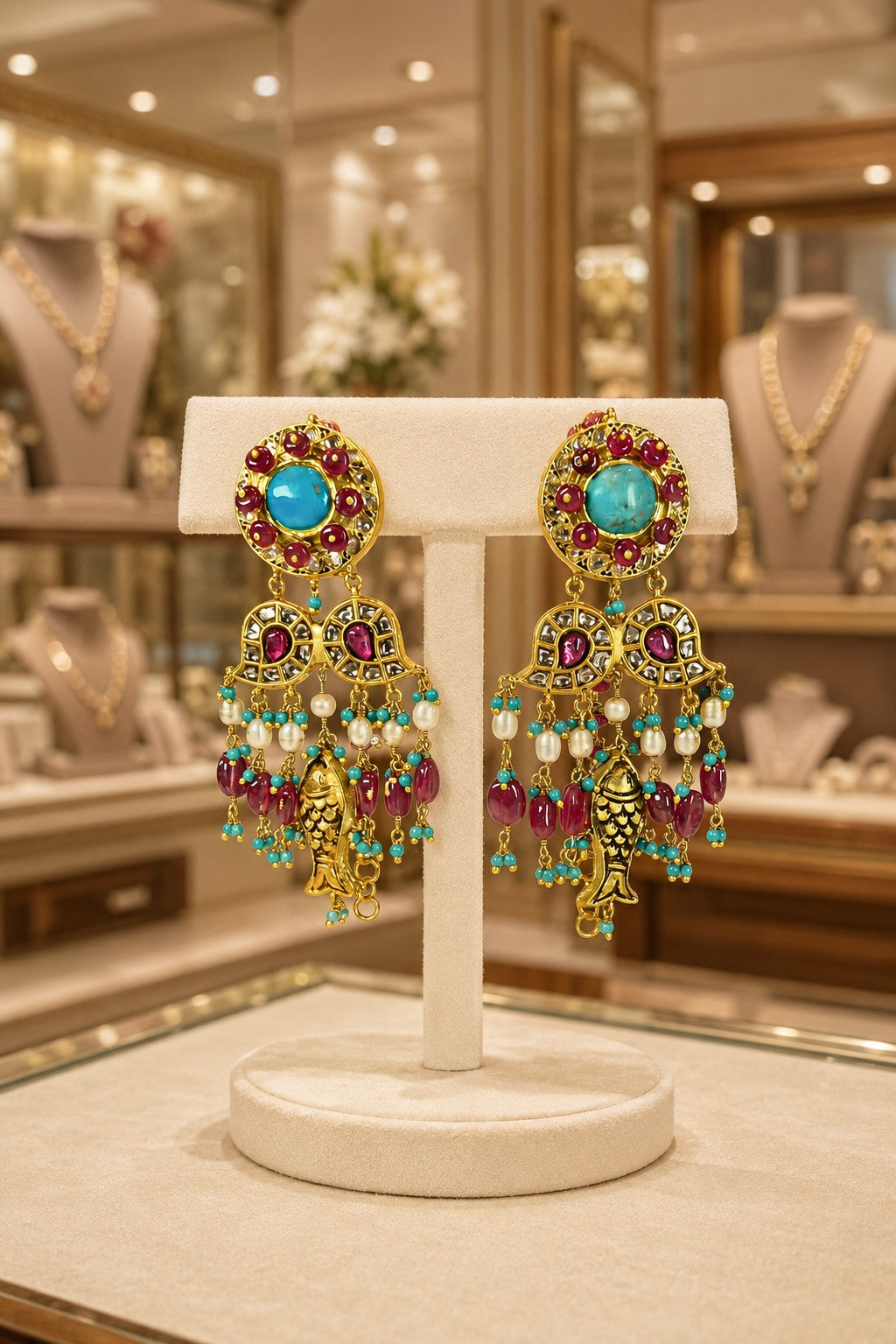 Polki Jadau Statement Gold Earrings