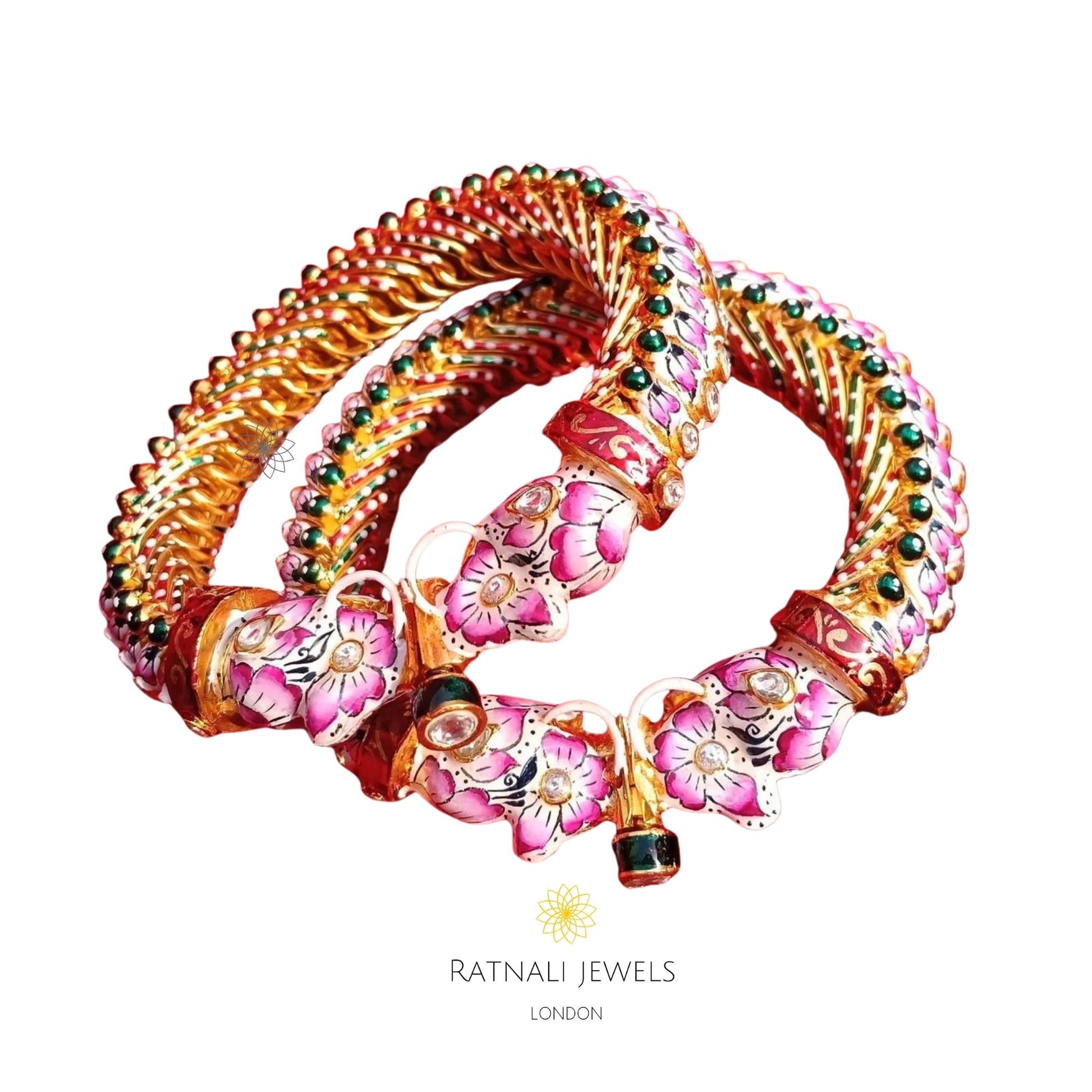 Handmade Indian Heritage Bangle for Women | 925 Silver Gold Plated Kada Bangle - ratnalijewels