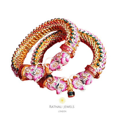 Handmade Indian Heritage Bangle for Women | 925 Silver Gold Plated Kada Bangle - ratnalijewels