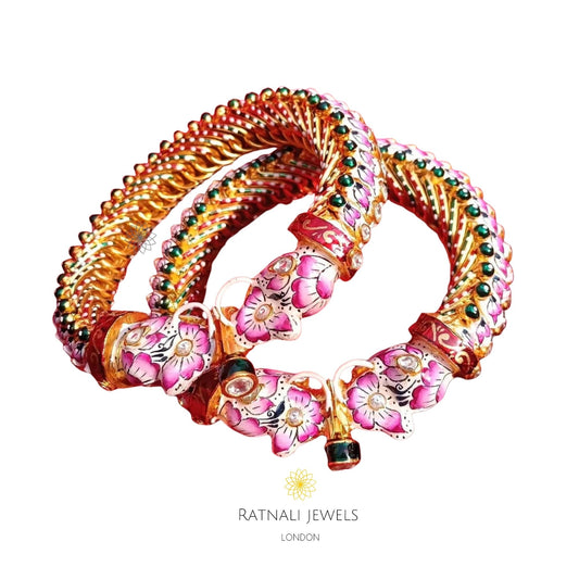 Handmade Indian Heritage Bangle for Women | 925 Silver Gold Plated Kada Bangle - ratnalijewels