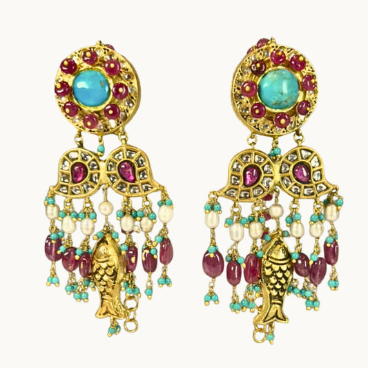 Polki Jadau Statement Gold Earrings - ratnalijewels