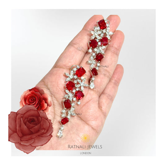 Red gemstone diamond earrings