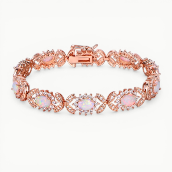 Rose Gold Opal Halo Tennis Bracelet - ratnalijewels