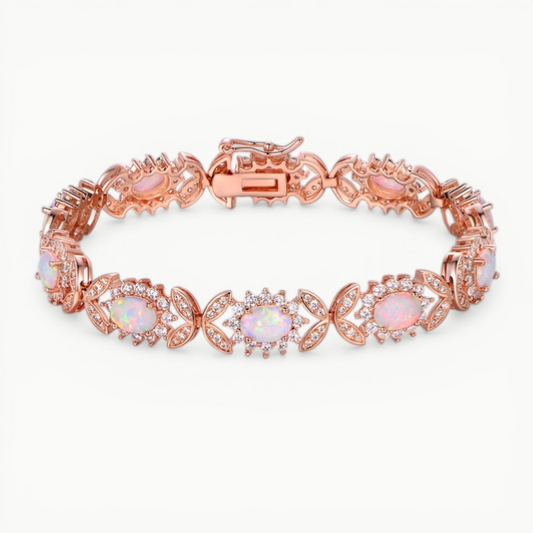 Rose Gold Opal Halo Tennis Bracelet - ratnalijewels