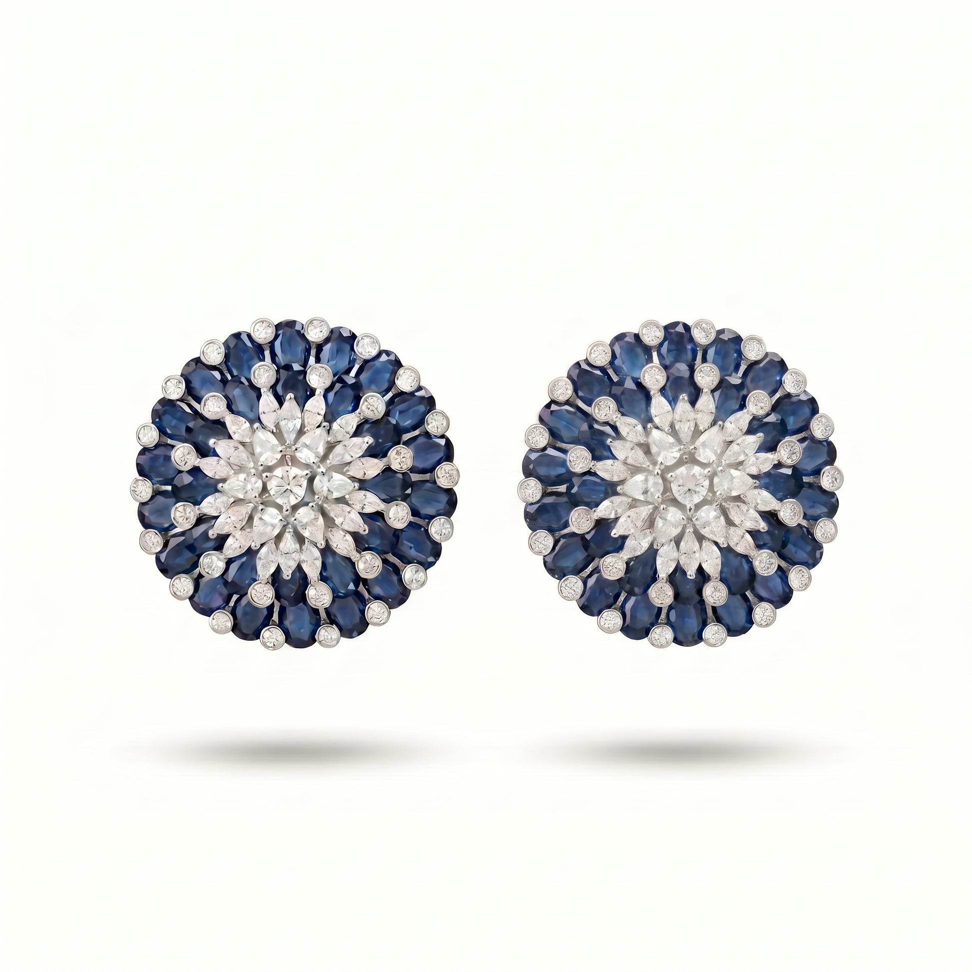 Round Sapphire Floral Stud Earrings - ratnalijewels