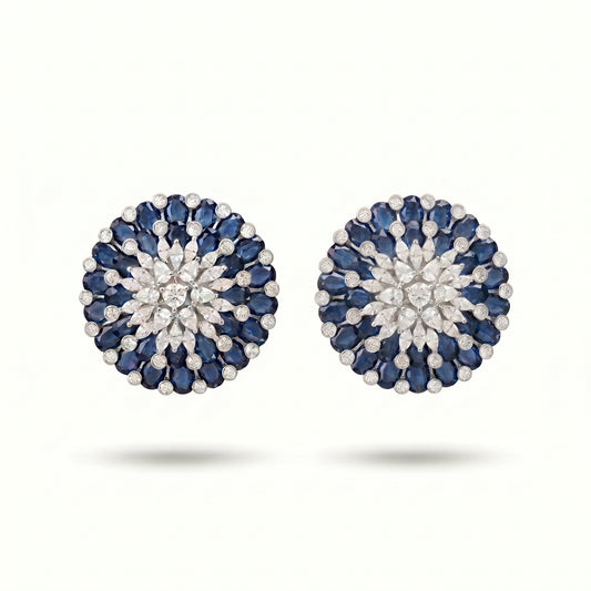 Round Sapphire Floral Stud Earrings - ratnalijewels