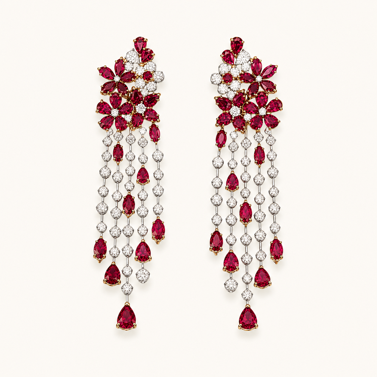 Ruby Floral Chandelier Earrings