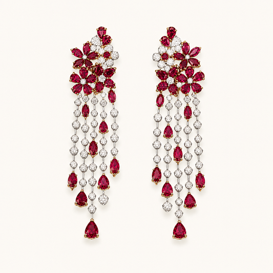 Ruby Floral Chandelier Earrings