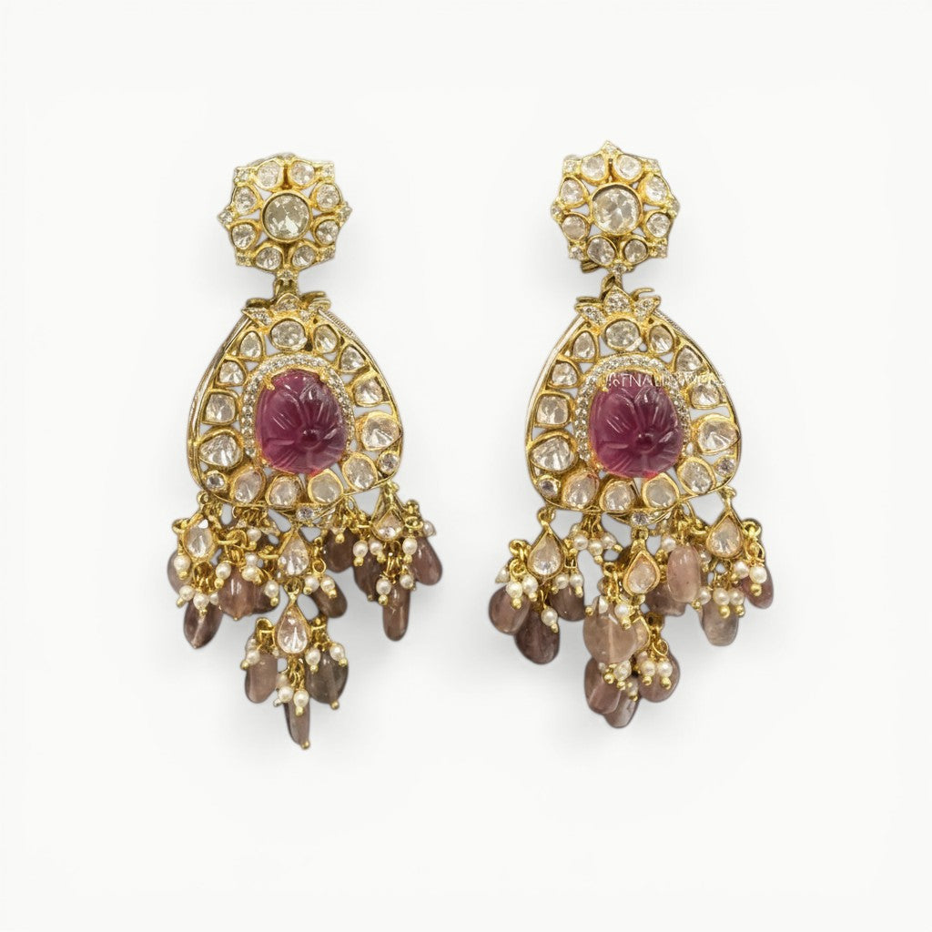 Ruby Quartz Polki Statement Necklace - ratnalijewels
