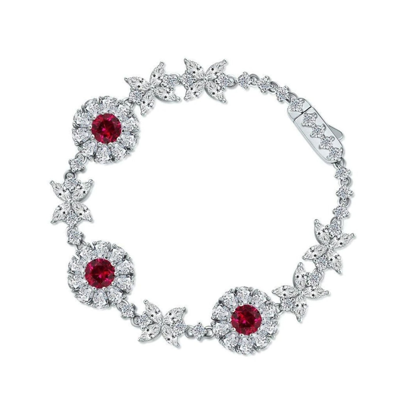 Silver bracelet with red gemstones 