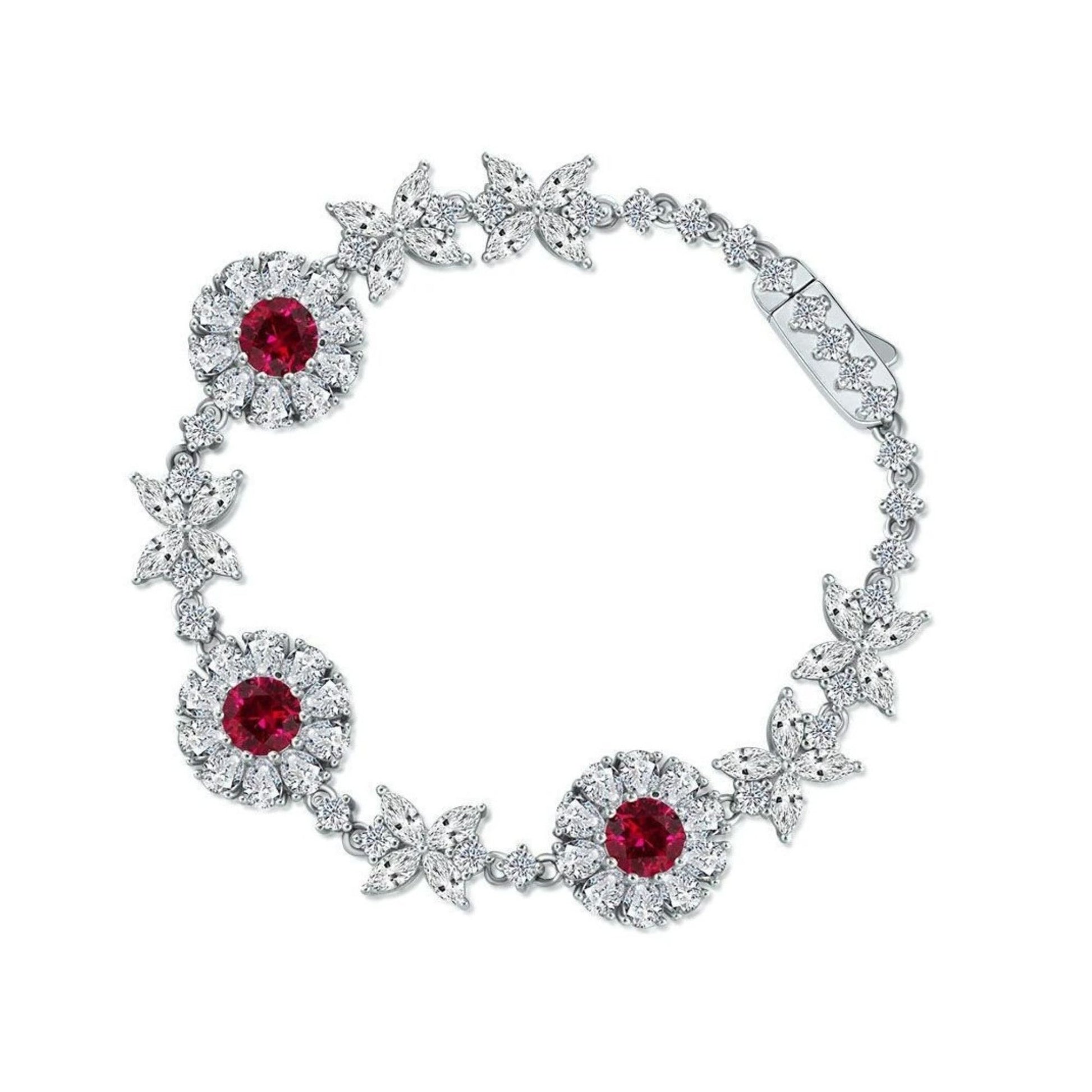 Silver bracelet with red gemstones 
