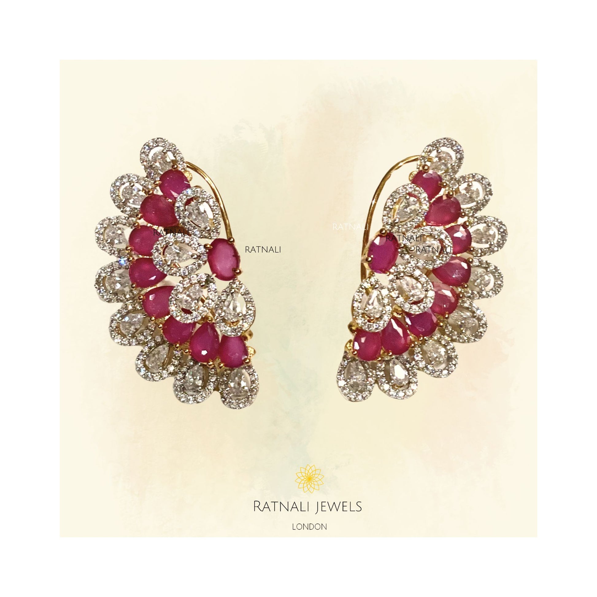 Ruby Diamond Crescent Statement Earrings - ratnalijewels