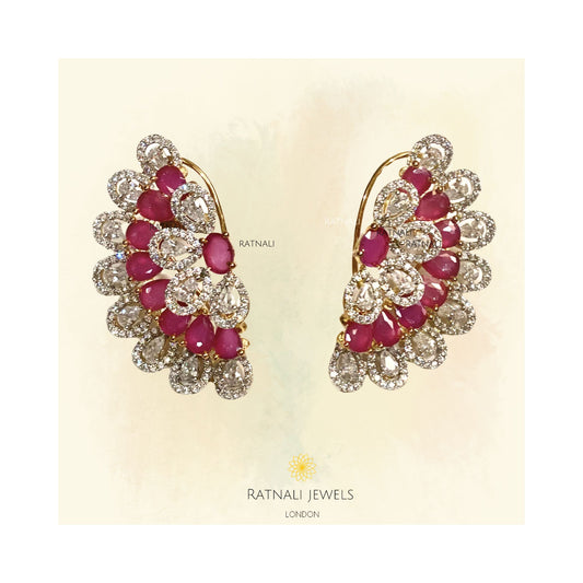 Ruby Diamond Crescent Statement Earrings - ratnalijewels