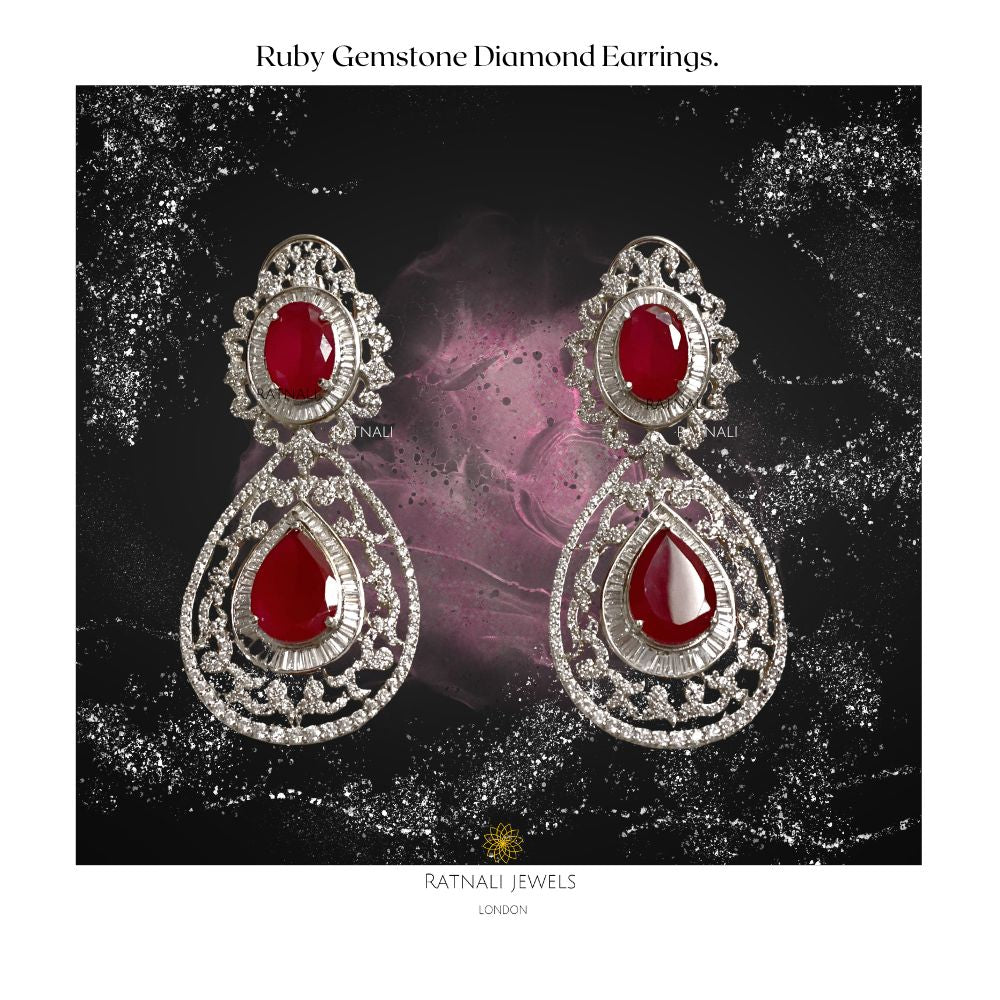 Ruby & Diamond Statement Chandelier Earrings, Statement diamond earrings - ratnalijewels