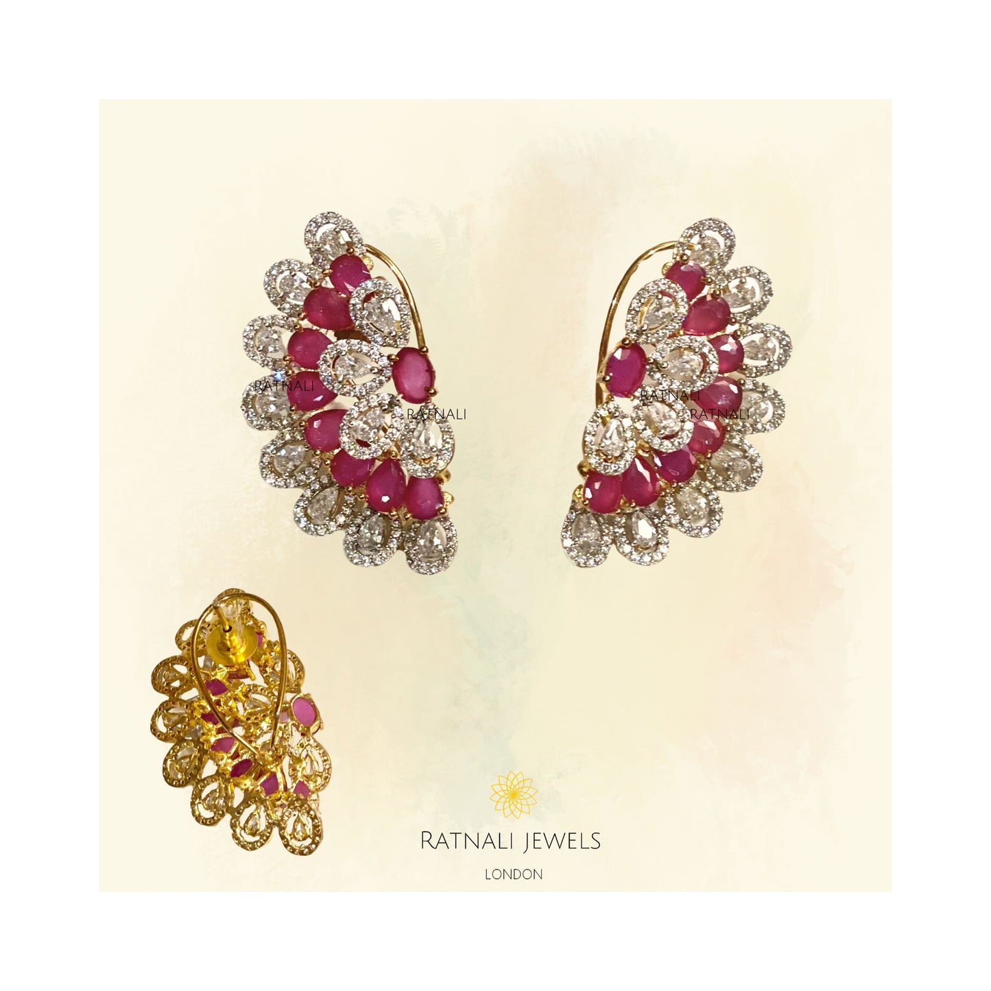 Ruby Diamond Crescent Statement Earrings - ratnalijewels
