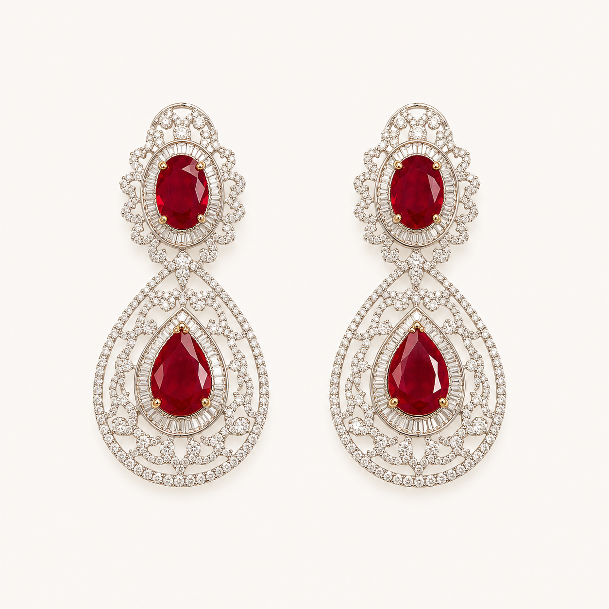 Ruby Double Teardrop Chandelier Earrings