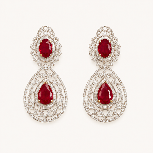 Ruby Double Teardrop Chandelier Earrings - ratnalijewels