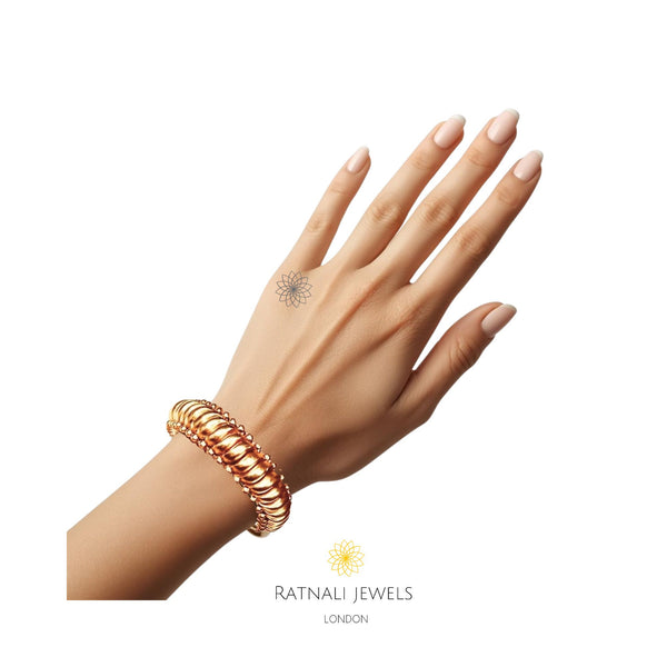 Handmade Indian Heritage Bangle | 925 Silver Gold Plated Kada Bangle Bracelet - ratnalijewels