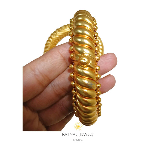Handmade Indian Heritage Bangle | 925 Silver Gold Plated Kada Bangle Bracelet - ratnalijewels