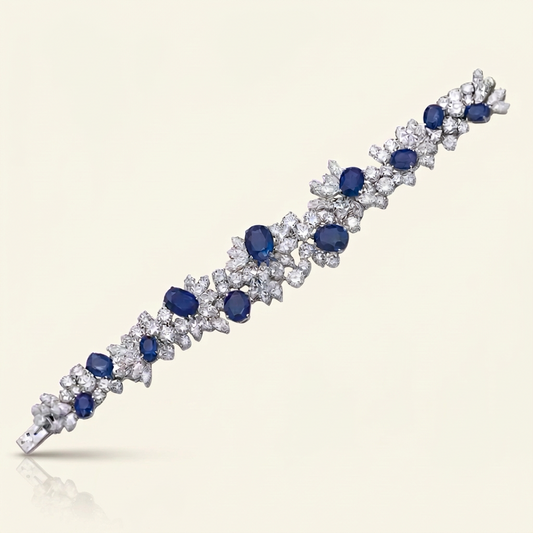 Bracelet with blue gemstones and white stones on a white background
