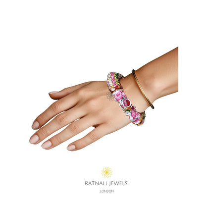 Handmade Indian Heritage Bangle for Women | 925 Silver Gold Plated Kada Bangle - ratnalijewels