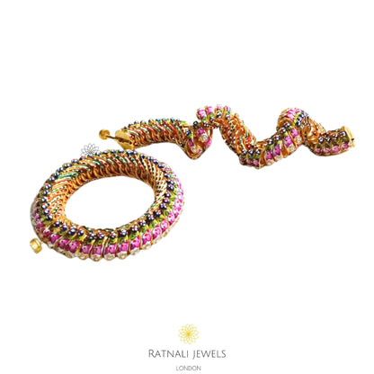 Handmade Indian Heritage Bangle for Women | 925 Silver Gold Plated Kada Bangle - ratnalijewels