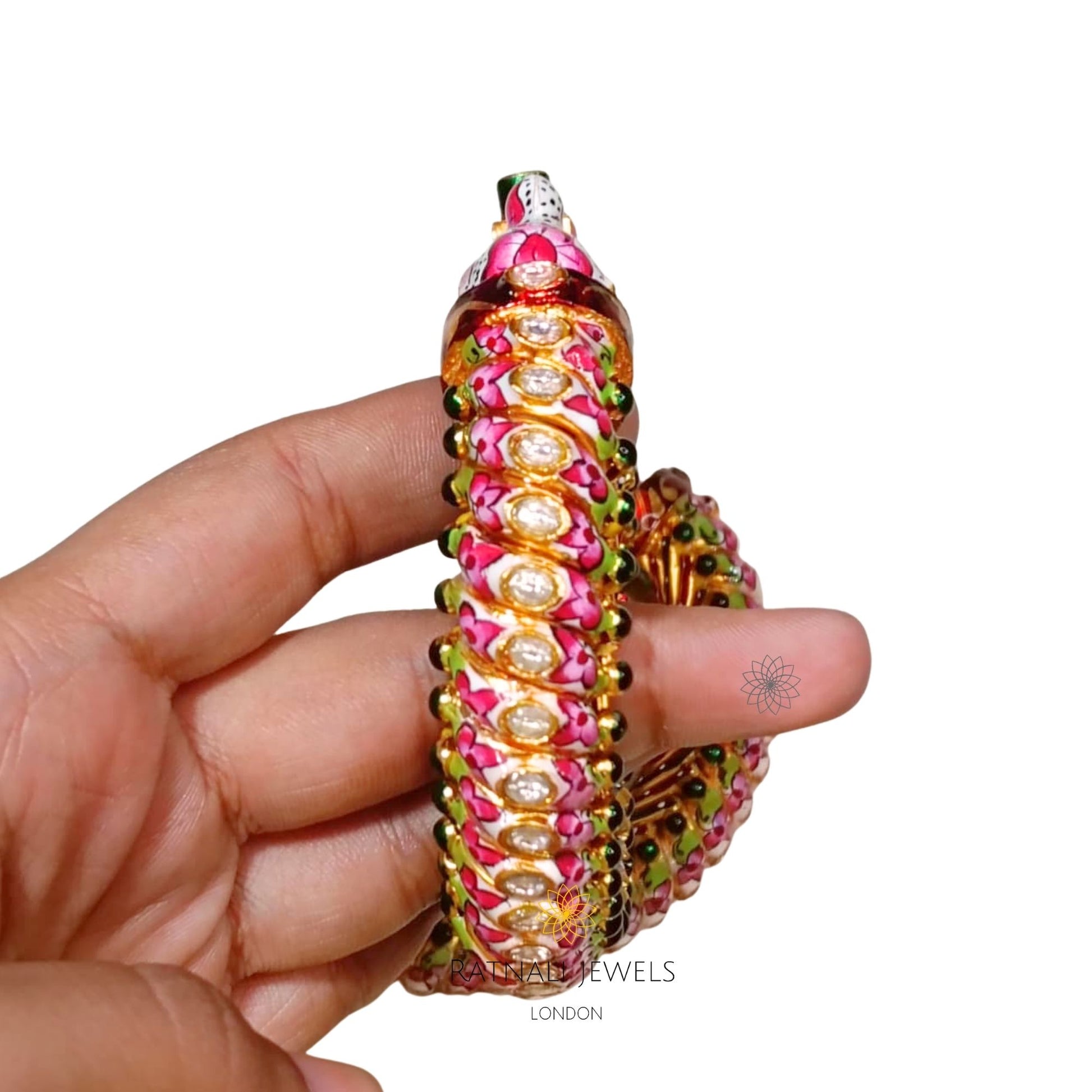 Handmade Indian Heritage Bangle for Women | 925 Silver Gold Plated Kada Bangle - ratnalijewels
