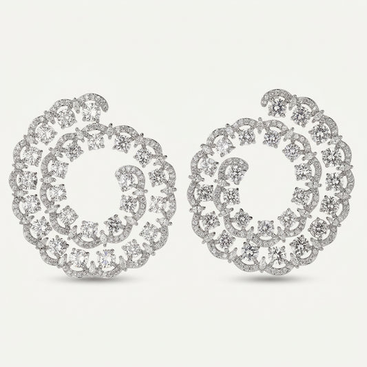 Swirl design statement earrings worn - Ratnali Jewels