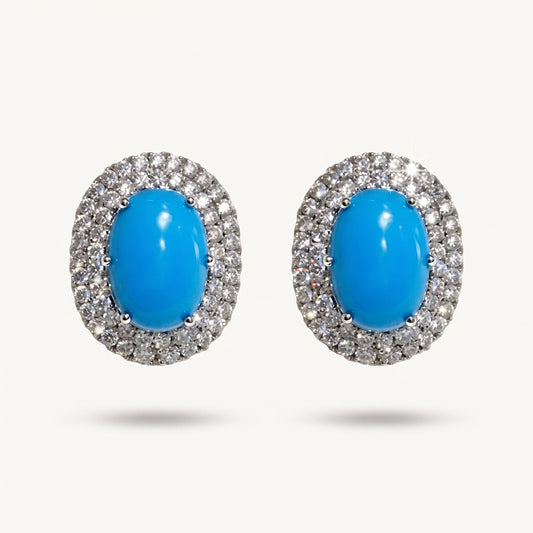 Turquoise Double Halo Stud Earrings - ratnalijewels