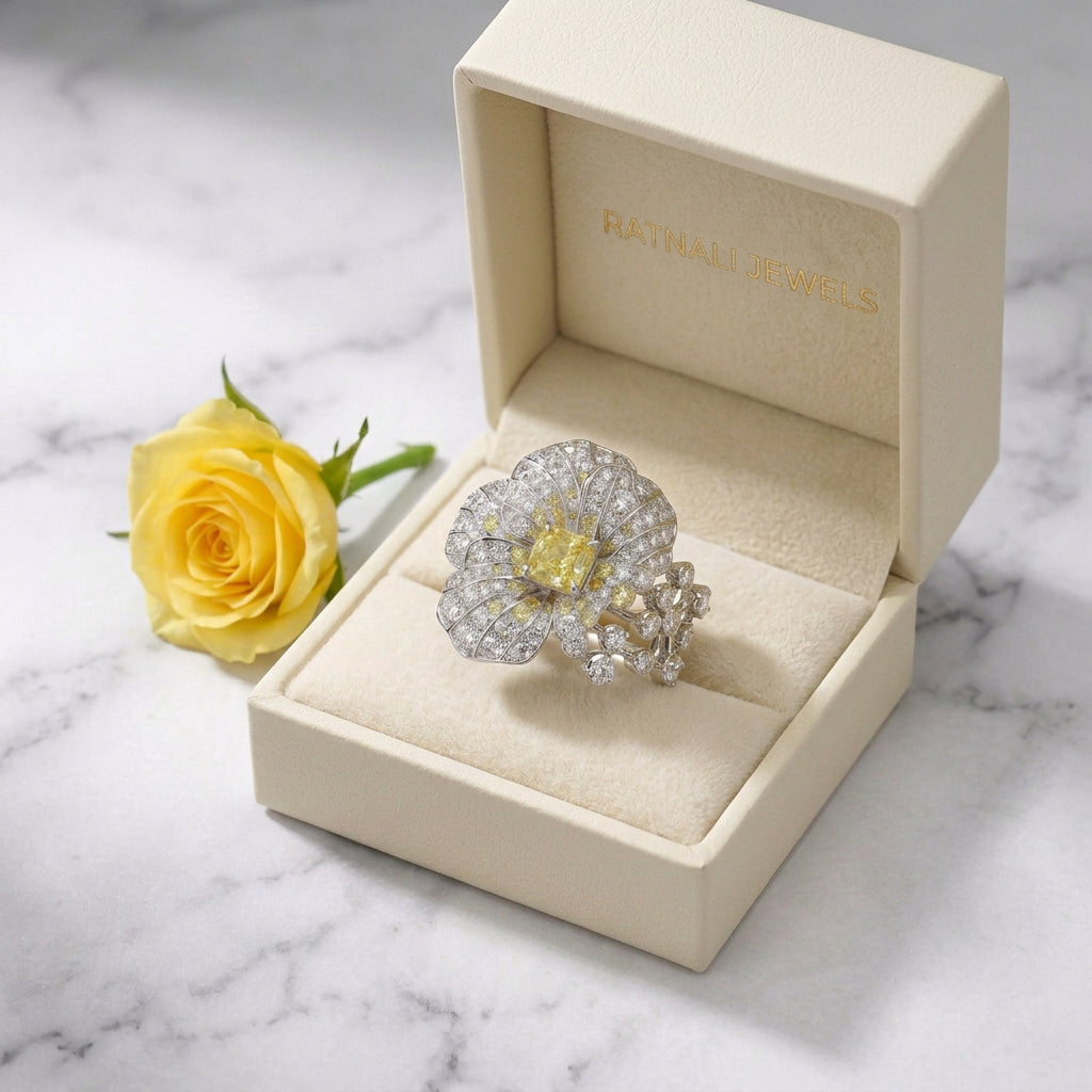 Blue Crystal Flower Statement Ring view 5 - Ratnali Jewels